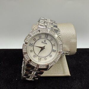 Bulova Women's Silver Watch with Crystal Detailing